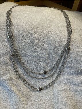 Silver Multi-Strand Chain Necklace with Disc Accents - Women Jewelry